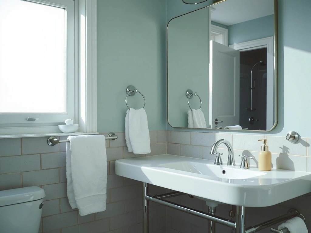 A meticulously cleaned bathroom vanity with sparkling surfaces